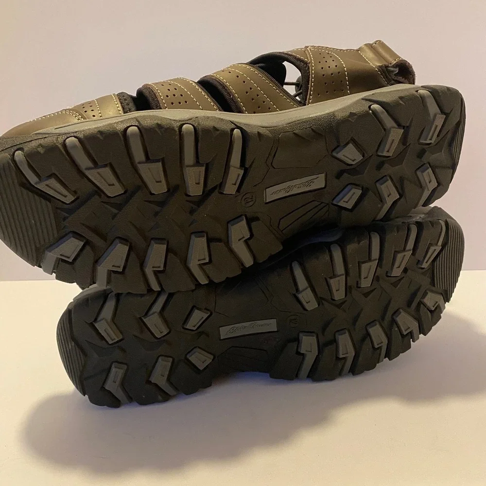 Eddie Bauer Sandals Mens 12 Brown Excellent Closed Toe Bungee Strap